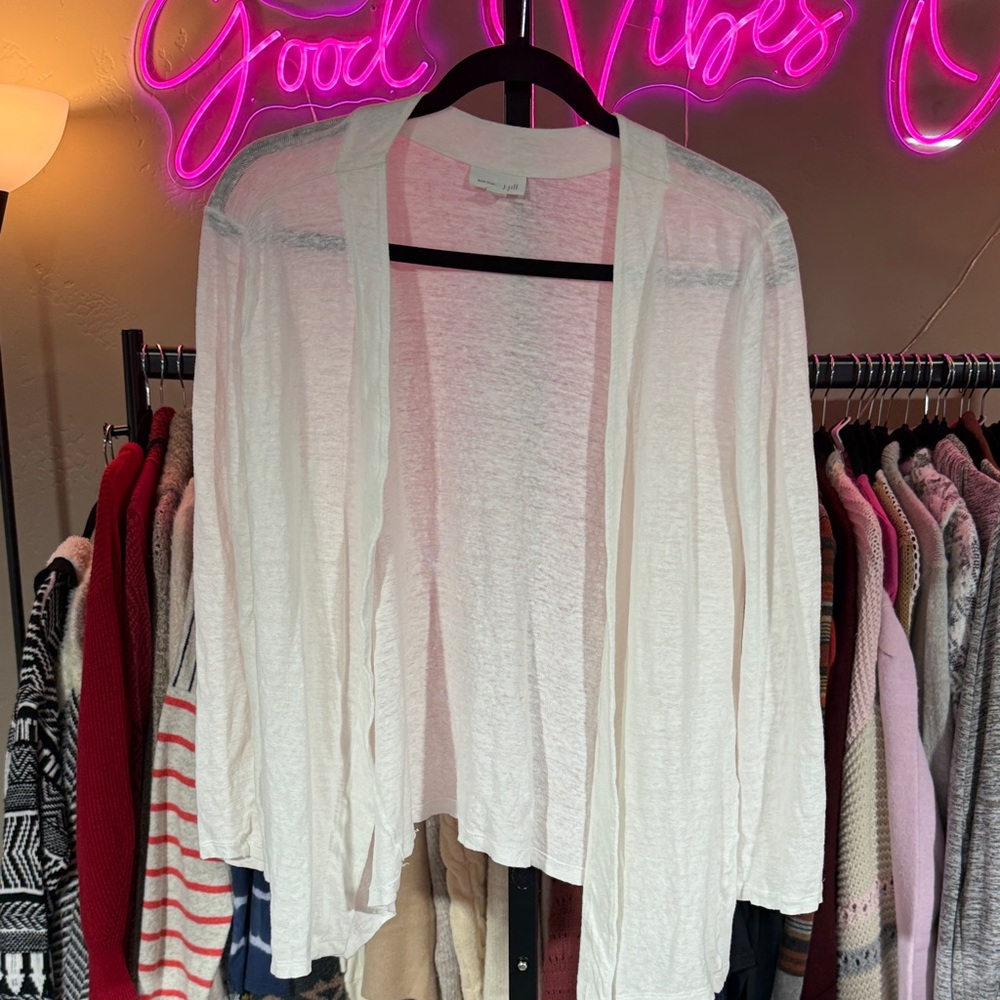 J. Jill White Linen Women's Open Cardigan